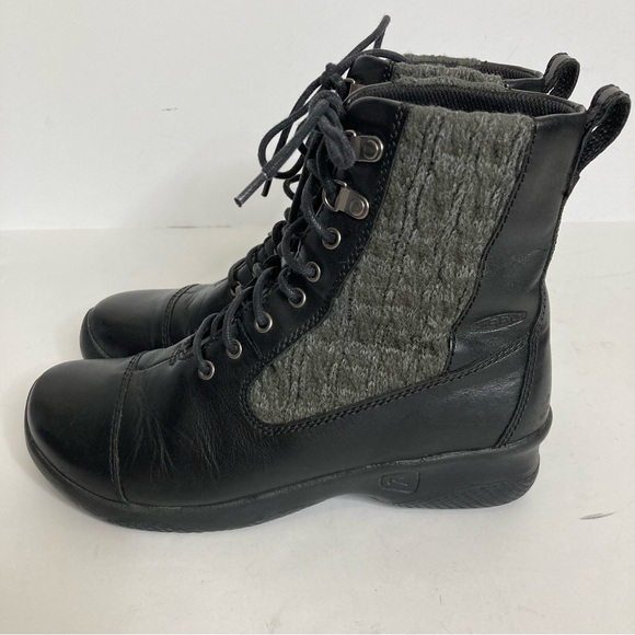 KEEN Bern Baby Bern Lace Up Leather Boots 8.5 Black Gray Comfort Prairie Western - Picture 2 of 15